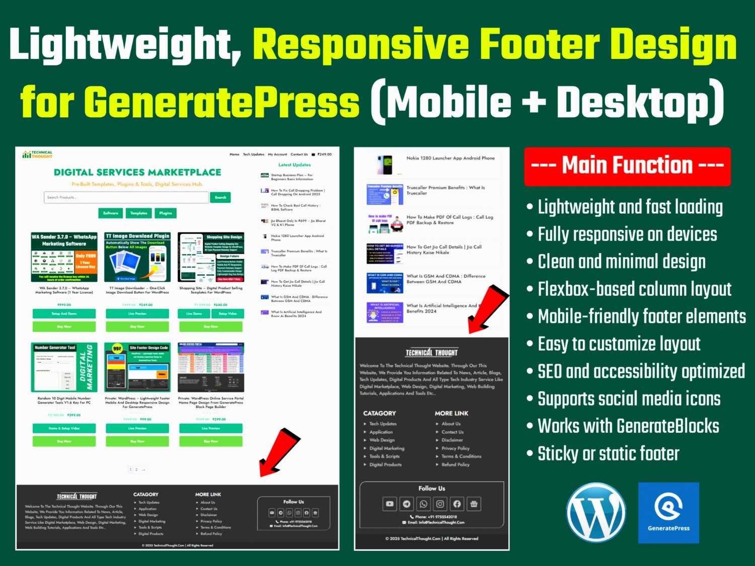 Responsive Footer Design for GeneratePress (Mobile + Desktop)