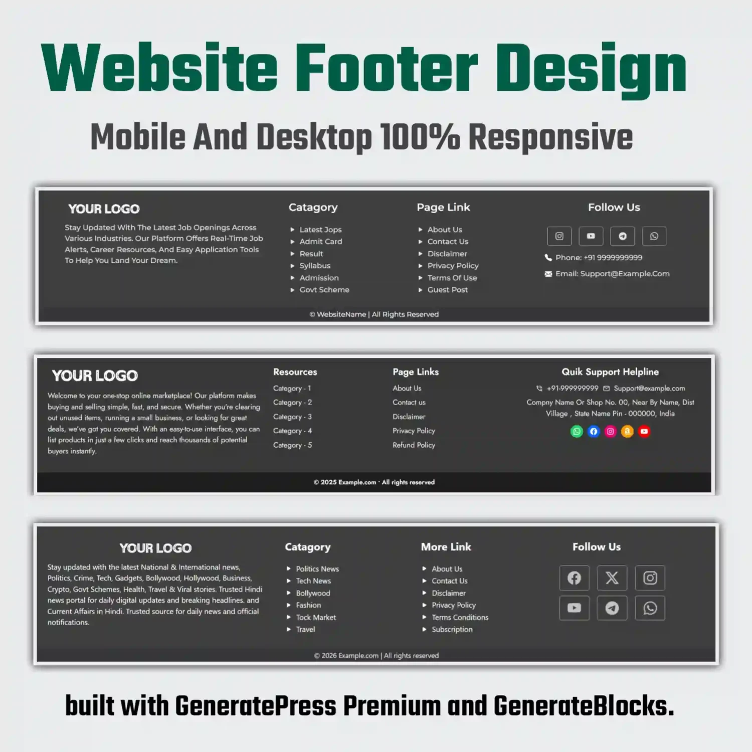 Footer design for generatepress