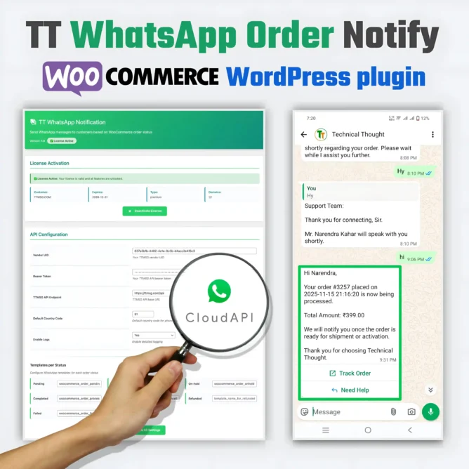 TT WhatsApp Order Notify – TTMSG WooCommerce WordPress plugin